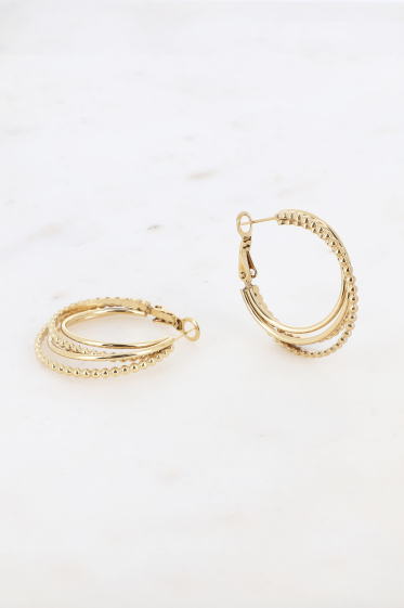 Wholesaler Bohm - Hoop earrings - 4 rings, bubble and smooth effect