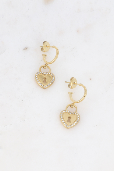 Wholesaler Bohm - Amalia hoop earrings - stainless steel heart decorated with zirconium oxides