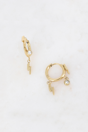 Wholesaler Bohm - Hoop earrings - ring with flashes in stainless steel and zirconium oxide