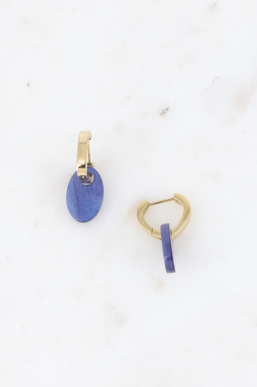Wholesaler Bohm - Hoop earrings - heart ring and oval piece in glittery acetate