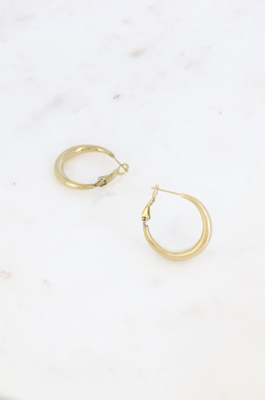 Wholesaler Bohm - Hoop earrings - crescent moon ring with brushed effect 2.5cm de lune effet brossé 2,5cm