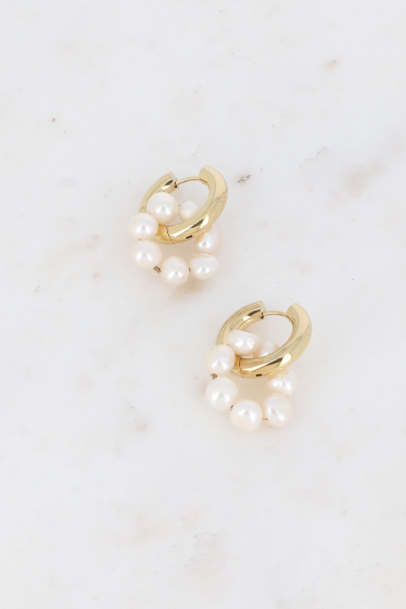 Wholesaler Bohm - Hoop earrings - thick hoop with freshwater pearl ring