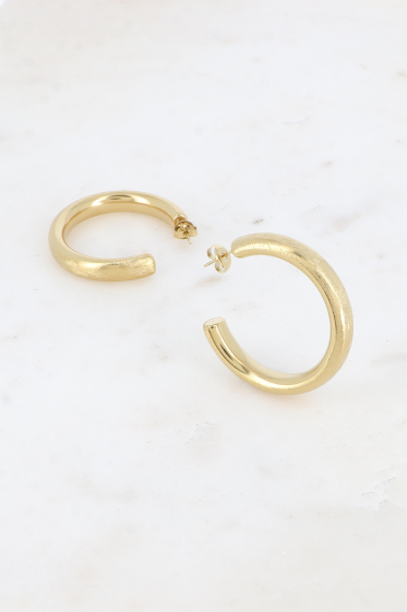 Wholesaler Bohm - Hoop earrings - thick brushed 40mm stainless steel ring