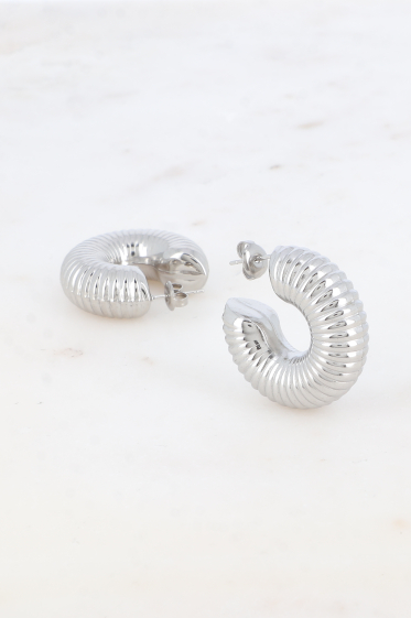 Wholesaler Bohm - Hoop earrings - thick striated effect ring 30mm