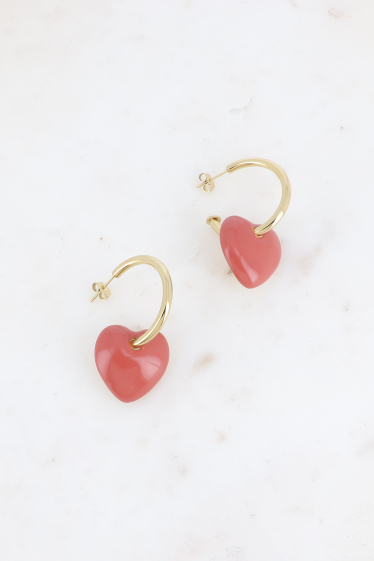 Wholesaler Bohm - Hoop earrings - thick ring and enameled heart
