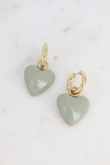 Wholesaler Bohm - Hoop earrings - thick ring and enamel heart