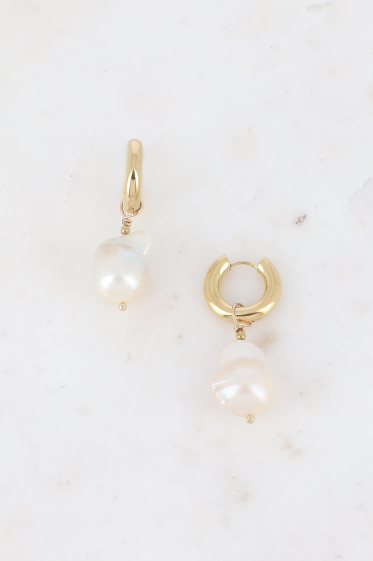 Wholesaler Bohm - Hoop earrings - thick ring and freshwater pearl