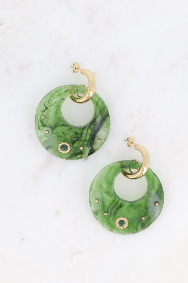 Wholesaler Bohm - Hoop earrings - ring and acetate piece with small balls and sun
