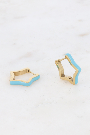 Wholesaler Bohm - Hoop earrings - star ring and line in colored enamel