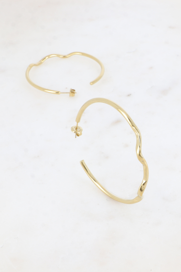 Wholesaler Bohm - Hoop earrings - thin ring with ripple 55mm in stainless steel
