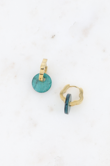 Wholesaler Bohm - Hoop earrings - flower ring and round piece in glittery acetate