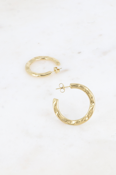 Wholesaler Bohm - Hoop earrings - 33mm hammered ring in stainless steel