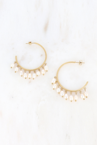 Wholesaler Bohm - Hoop earrings - 4cm squared ring with freshwater pearls
