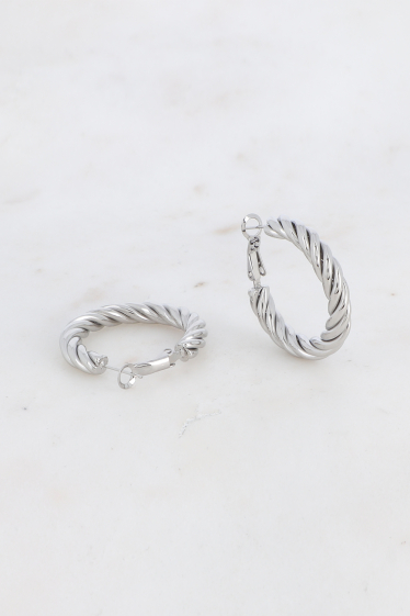 Wholesaler Bohm - Hoop earrings - twisted ring 3 cm in stainless steel