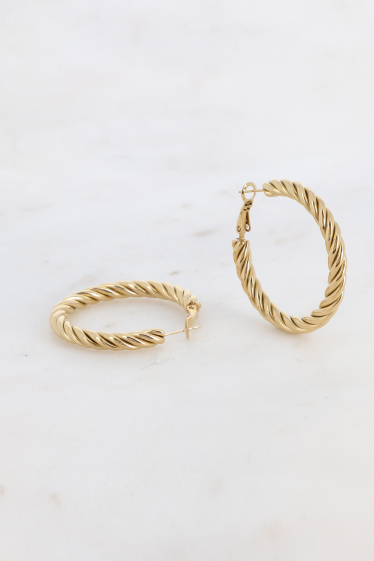 Wholesaler Bohm - Hoop earrings - twisted ring 4 cm in stainless steel