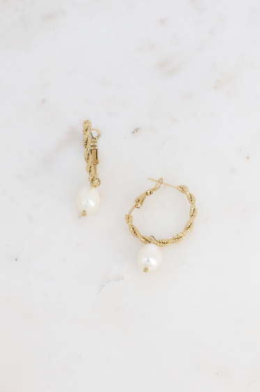 Wholesaler Bohm - Hoop earrings - twisted ring and dangling freshwater pearl