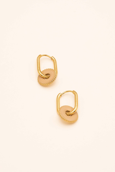Wholesaler Bohm - Athella hoop earrings - oval stainless steel ring and round enameled pendant