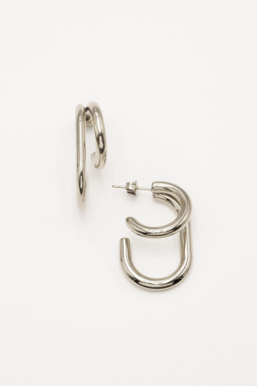 Wholesaler Bohm - Bérice hoop earrings - double oval stainless steel ring