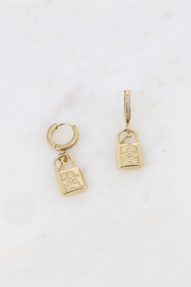 Wholesaler Bohm - Cadina hoop earrings - zirconium oxides, key, padlock with star