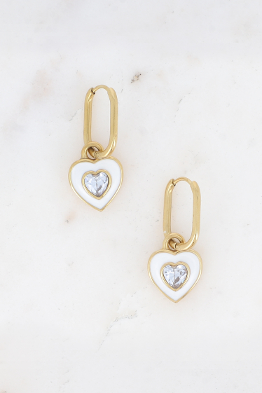 Wholesaler Bohm - Chlorisia hoop earrings - stainless steel heart, coated with enamel and crystal