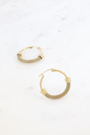 Wholesaler Bohm - Ratchet hoop earrings - mesh effect ring 30x30mm
