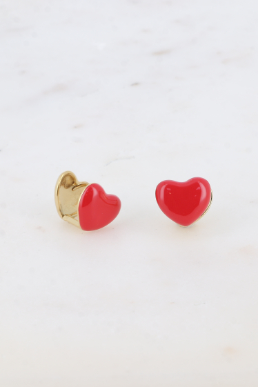 Wholesaler Bohm - Hoop earrings - double-sided enamel heart
