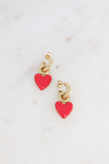 Wholesaler Bohm - Hoop earrings - half ring and enamel heart