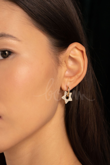 Wholesaler Bohm - Dwight hoop earrings - ring with sun and zirconium oxides