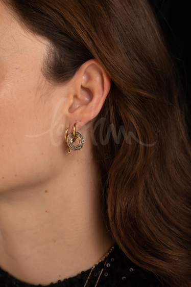 Wholesaler Bohm - Dwight hoop earrings - ring with sun and zirconium oxides