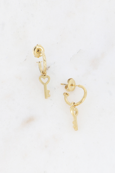 Wholesaler Bohm - Elly hoop earrings - stainless steel heart key