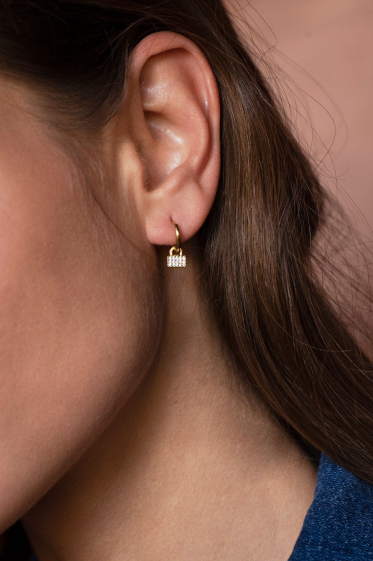 Wholesaler Bohm - Emilia hoop earrings - padlock in zirconium oxide and stainless steel