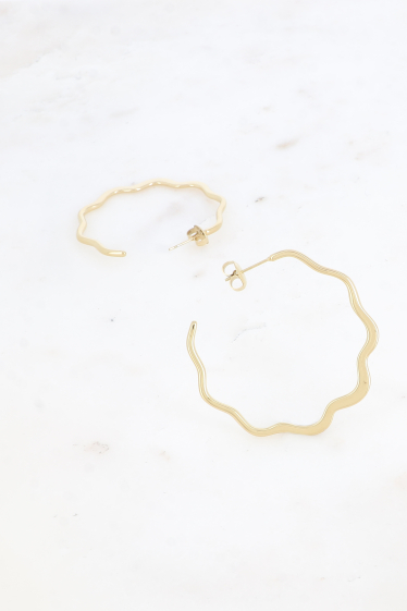 Wholesaler Bohm - Hoop earrings - thin flat ring, wavy line 42x42mm