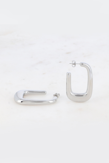 Wholesaler Bohm - Hoop earrings - stainless steel, flat rectangular ring