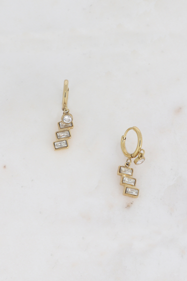 Wholesaler Bohm - Hoop earrings - stainless steel with 3 rectangular crystals