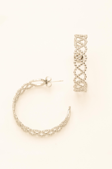 Wholesaler Bohm - Geban hoop earrings - in stainless steel, crisscrossed lines with bubble effect