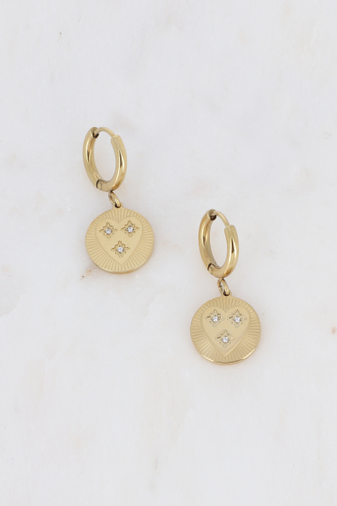 Wholesaler Bohm - Heart Shiny hoop earrings - tassel with heart and stars, zirconium oxides