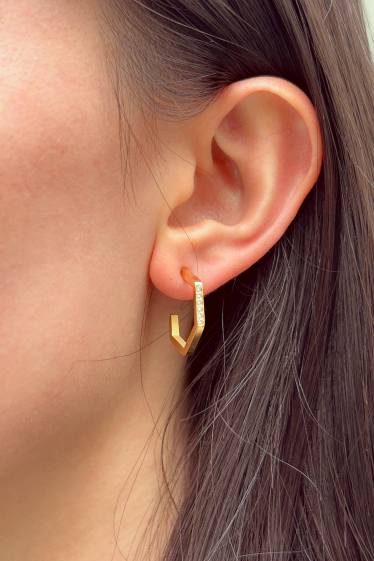 Wholesaler Bohm - Judy hoop earrings - hexagonal ring with zirconium oxides