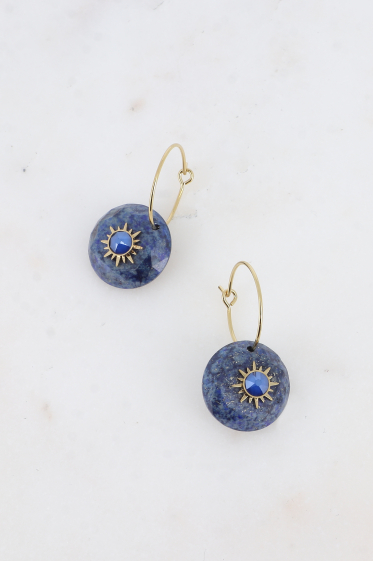 Wholesaler Bohm - Gold Myline hoop earrings with semi precious stones
