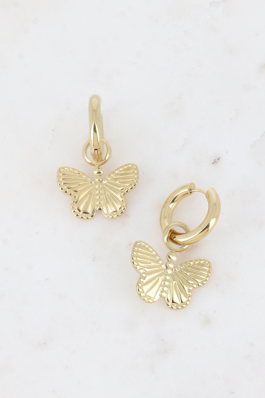 Wholesaler Bohm - Hoop earrings - textured stainless steel butterfly