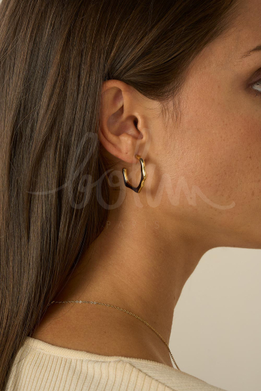 Wholesaler Bohm - Paulinie hoop earrings - hexagonal smooth and wavy effect in stainless steel