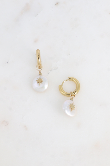 Wholesaler Bohm - Hoop earrings - freshwater pearl and North star