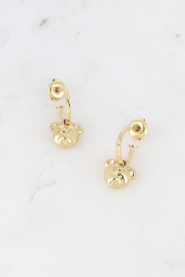 Wholesaler Bohm - Rosa stainless steel hoop earrings - teddy bear pendant