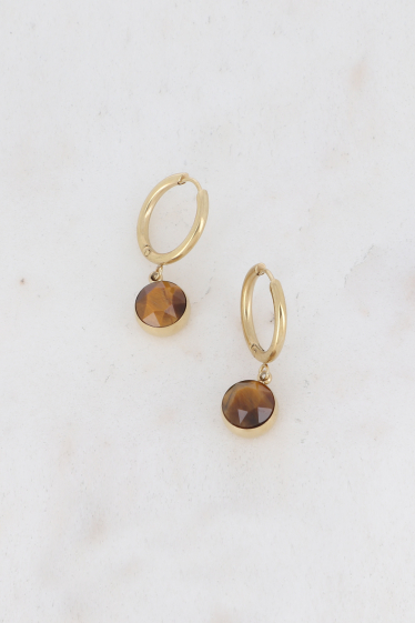 Wholesaler Bohm - Silas Stone hoop earrings - round natural stone