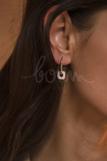 Wholesaler Bohm - Soléa hoop earrings - oval stainless steel and square enamel ring
