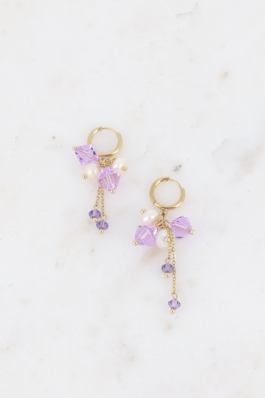 Wholesaler Bohm - Hoop earrings - crystal tops and freshwater pearls