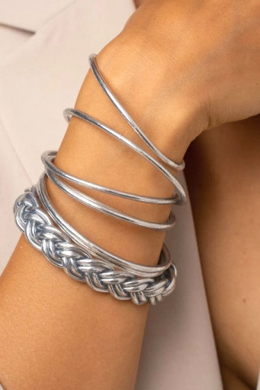 Wholesaler Bohm - Silver double braided Buddhist bangle