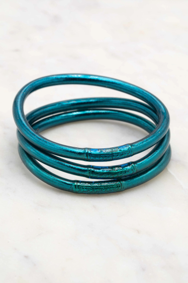 Wholesaler Bohm - Thick ocean blue Buddhist bangle - mantra in Thai