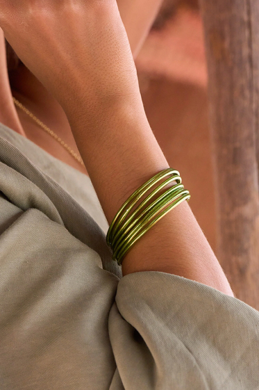 Wholesaler Bohm - Thin olive Buddhist bangle - without mantra