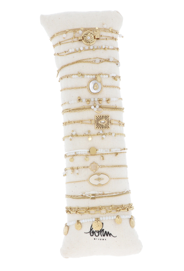 Grossiste Bohm - Kit de 16 bracelets en acier inoxydable - doré agate blanche