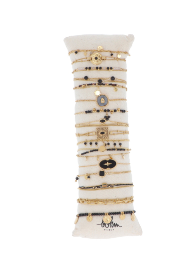 Grossiste Bohm - Kit de 16 bracelets en acier inoxydable - doré agate noire